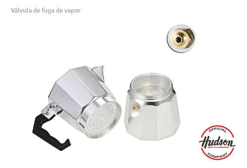 Set Bateria 6 Piezas + Cafetera Italiana Linea Hudson Acero