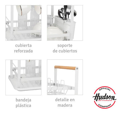 Escurridor De Platos Blanco 2 pisos Madera Linea Hudson
