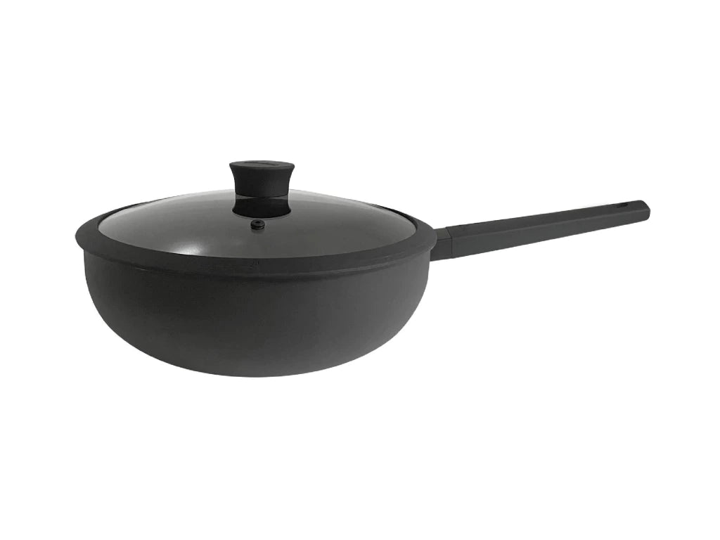 Wok de 32 cm Alumino c/ Antiadherente Negro + Tapa de Vidrio Dayli