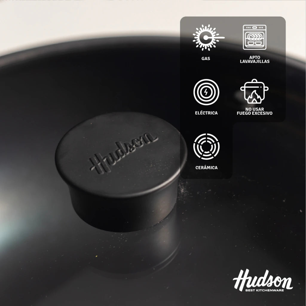 Wok de 32 cm Alumino c/ Antiadherente Negro + Tapa de Vidrio Dayli