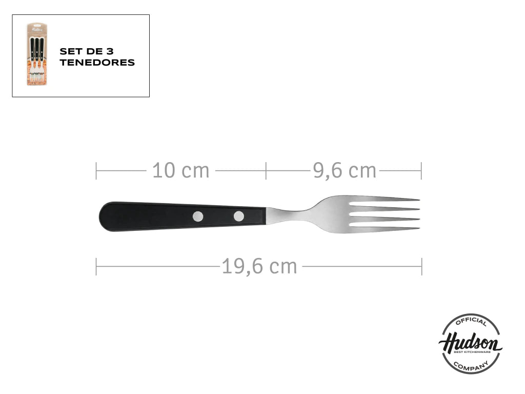 Pack x12 Tenedores Daily de Acero Inoxidable + Mango Negro de Plástico