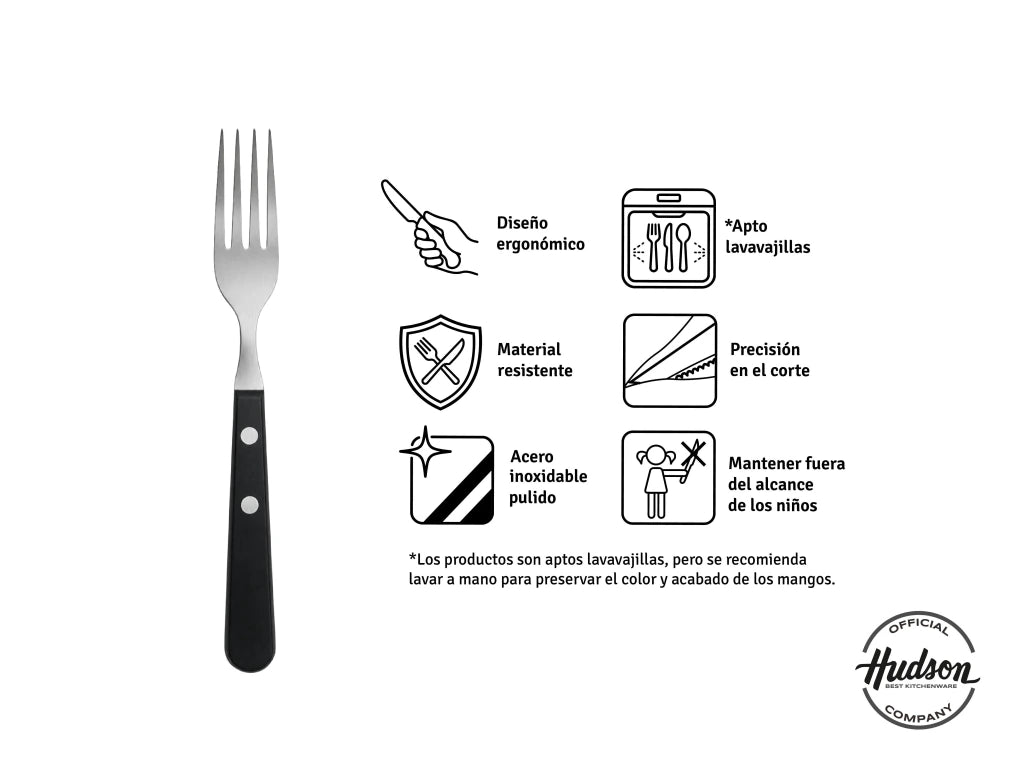 Pack x12 Tenedores Daily de Acero Inoxidable + Mango Negro de Plástico