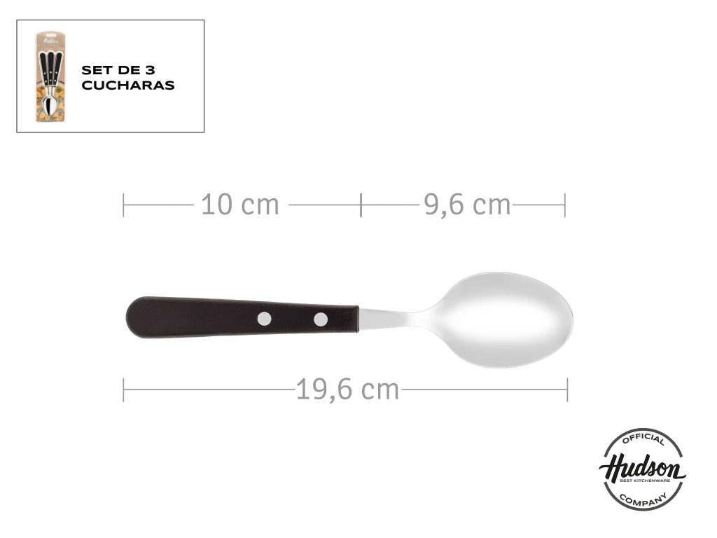 Pack x3 Cuchara Daily de Acero Inoxidable + Mango Negro de Plástico