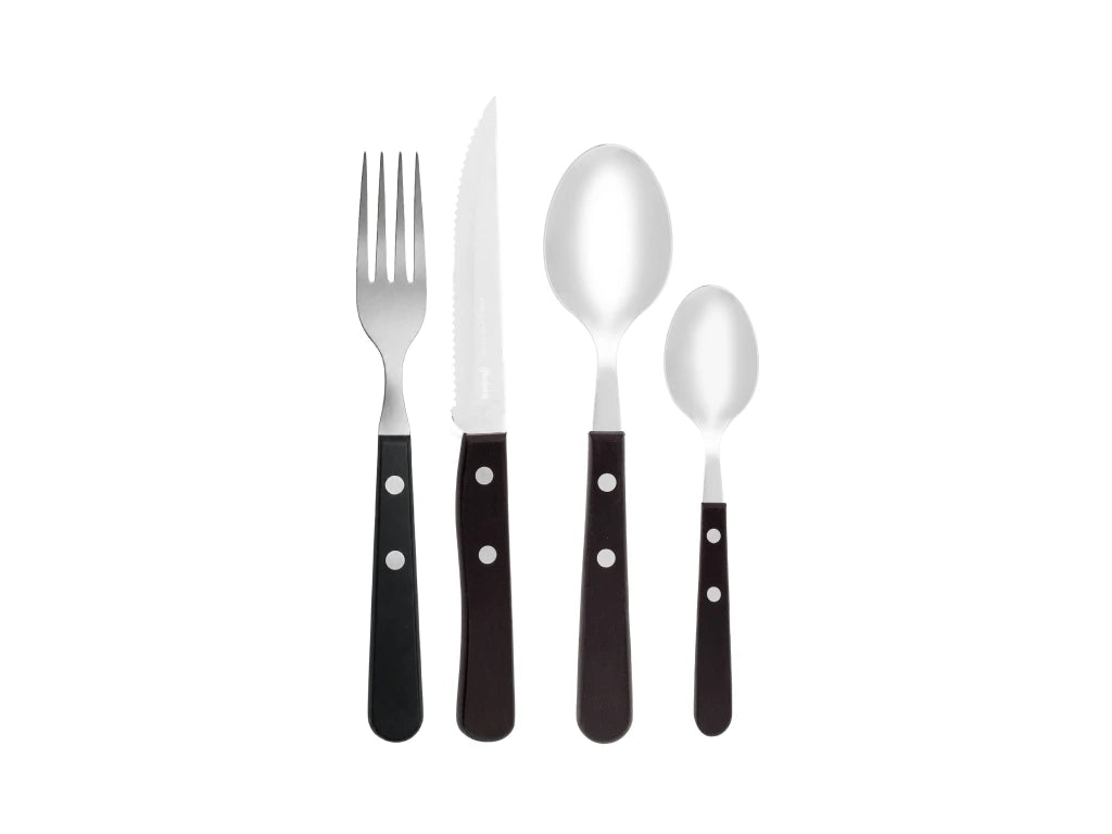 Set x24 Cubiertos Daily de Acero Inoxidable + Mango Negro de Plástico