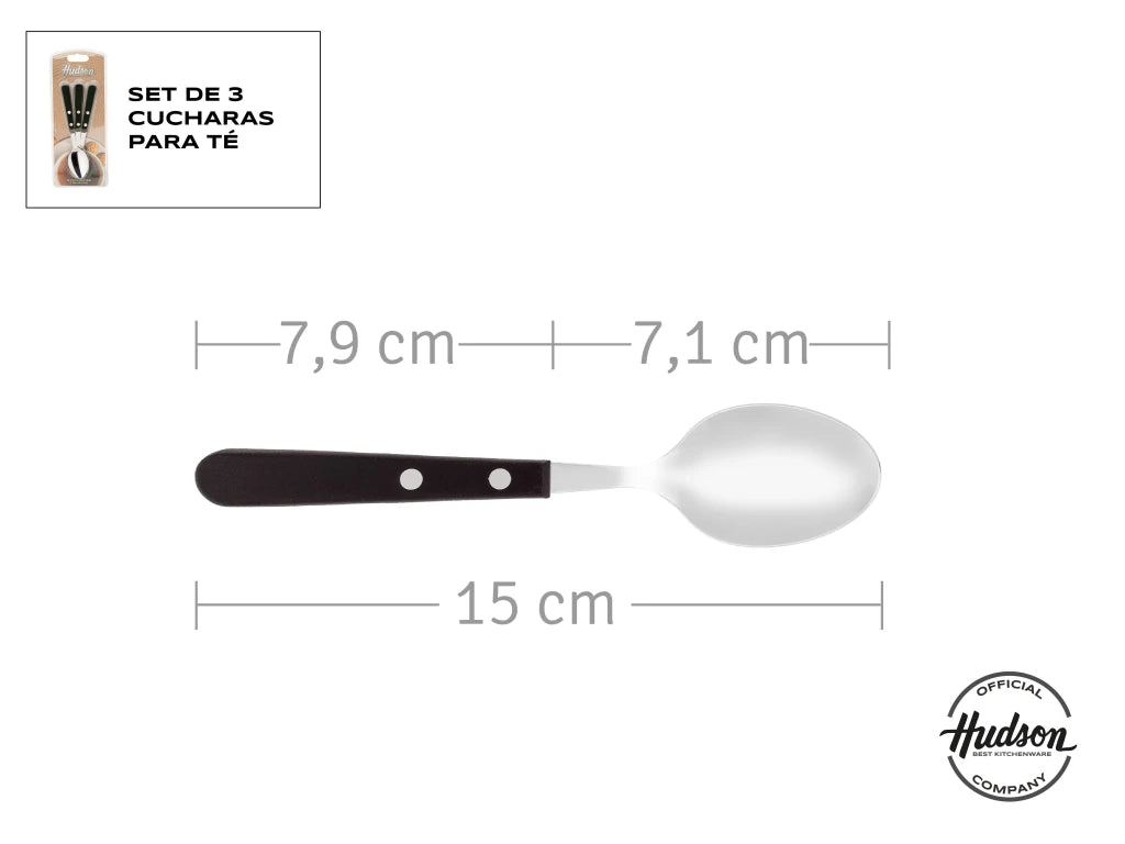 Pack x3 Cuchara De Té Daily de Acero Inoxidable + Mango Negro de Plástico