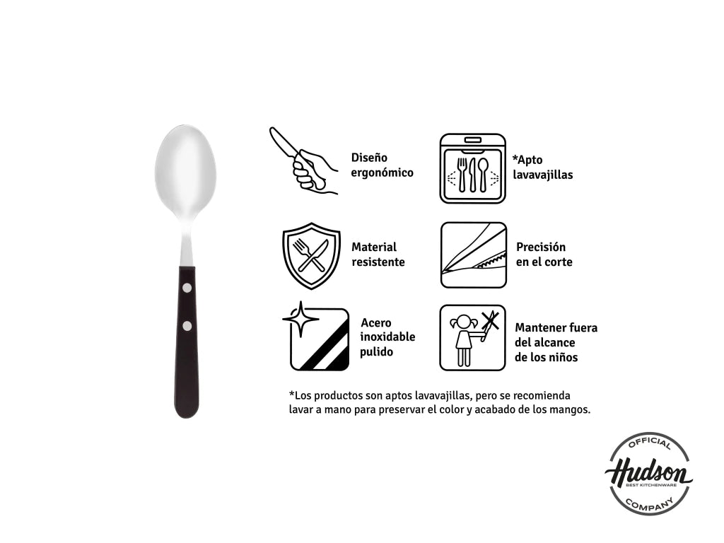 Pack x3 Cuchara De Té Daily de Acero Inoxidable + Mango Negro de Plástico