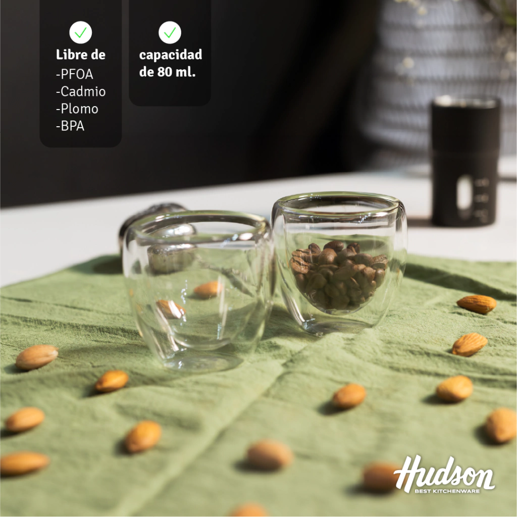 Set De 2 Vasos 80 ml Doble Pared de Vidrio Liso Cafe