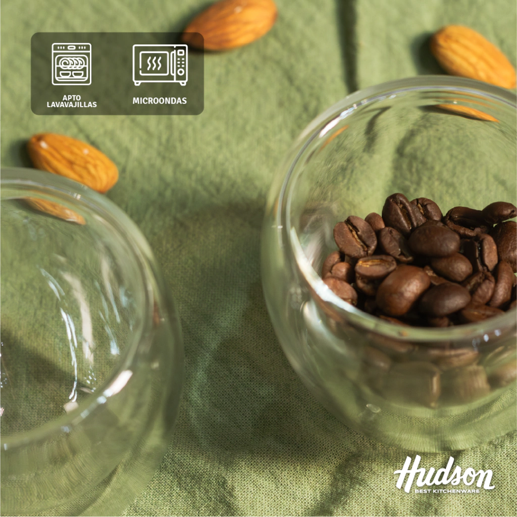 Set De 2 Vasos 80 ml Doble Pared de Vidrio Liso Cafe