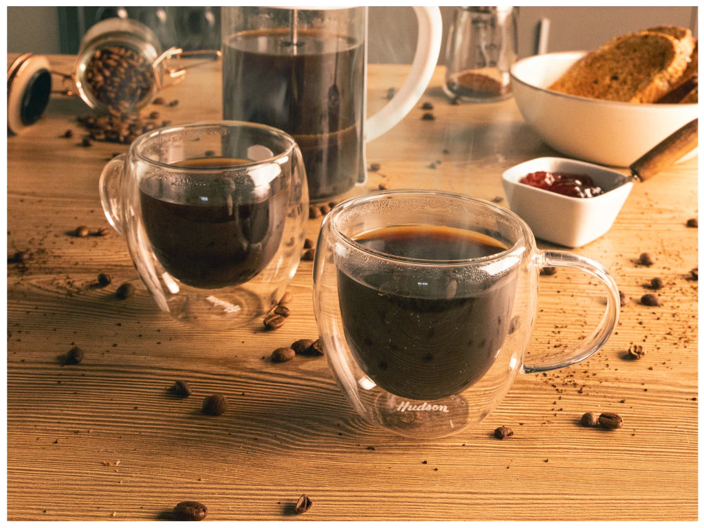 Set 2 Vasos Con Asa Doble Pared De Vidrio Línea Café