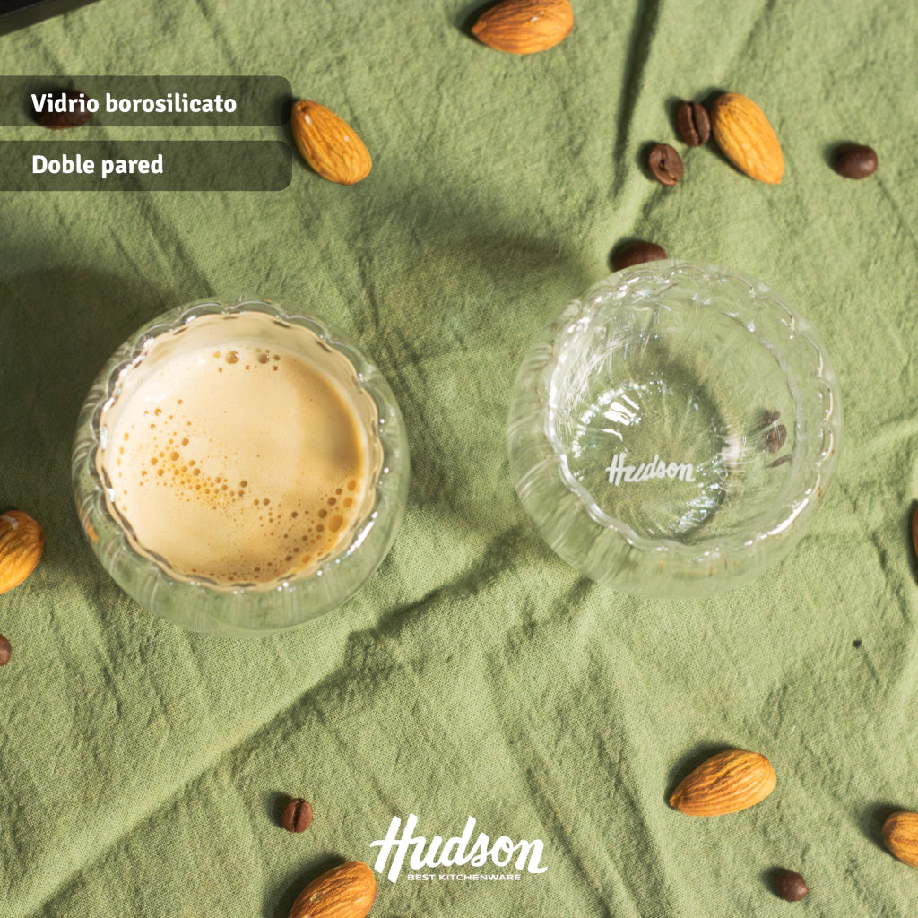 Set 2 Vasos 80 ml Doble Pared De Vidrio Rayado Café