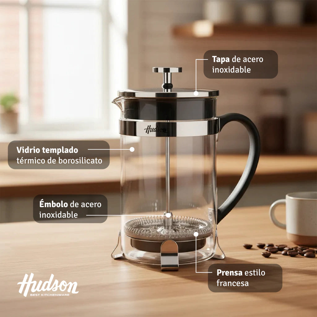 Cafetera Francesa Plateada con Embolo de 800ml