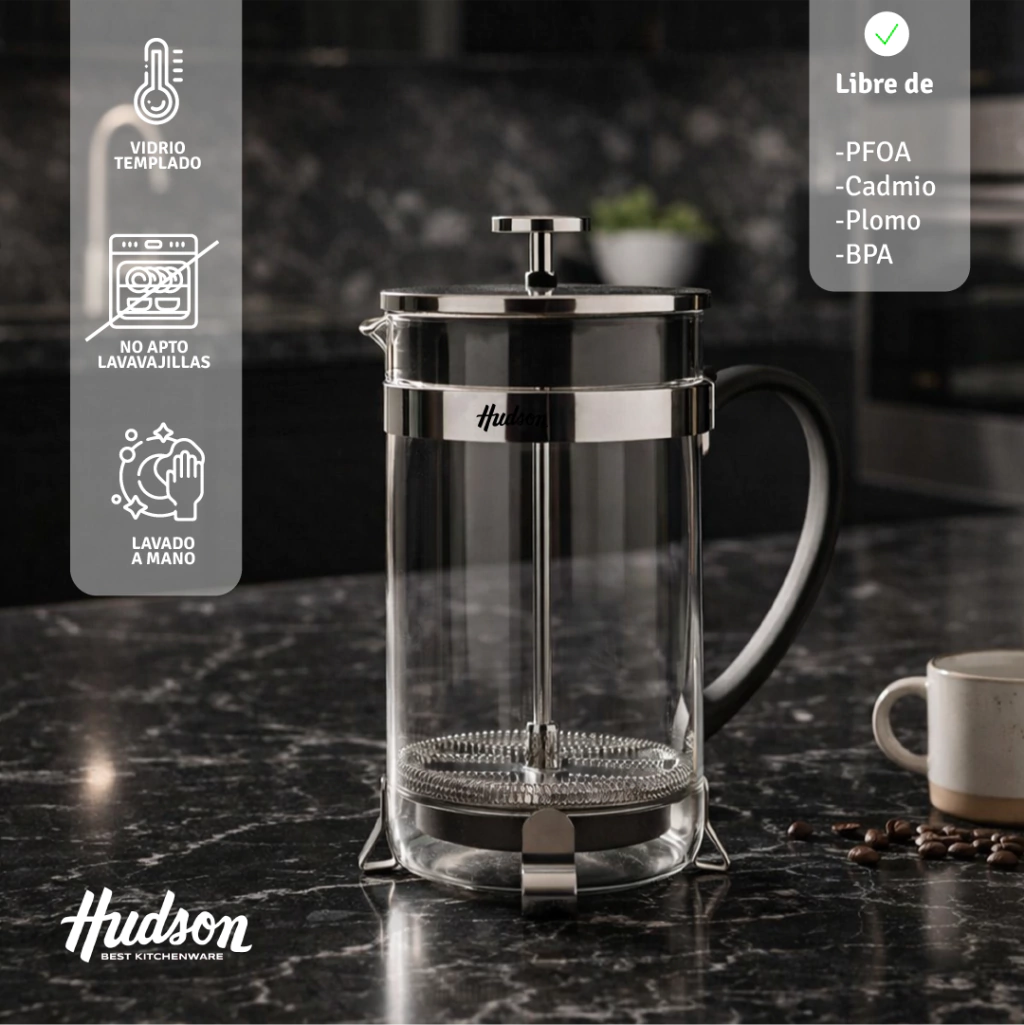 Cafetera Francesa Plateada con Embolo de 800ml