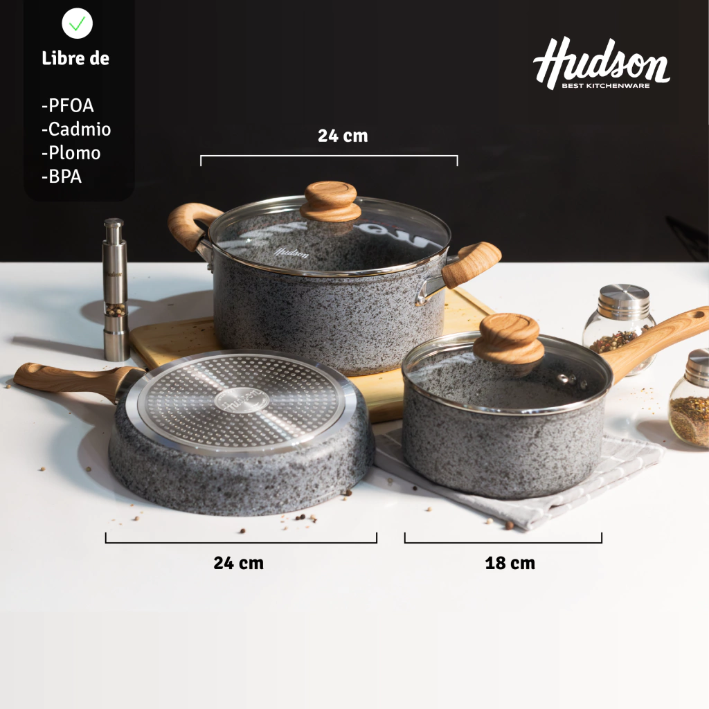 Batería Granito Stone Forjado c/ Antiadherente 5 Piezas Grises