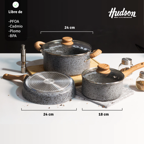Batería Granito Stone Forjado c/ Antiadherente 5 Piezas Grises