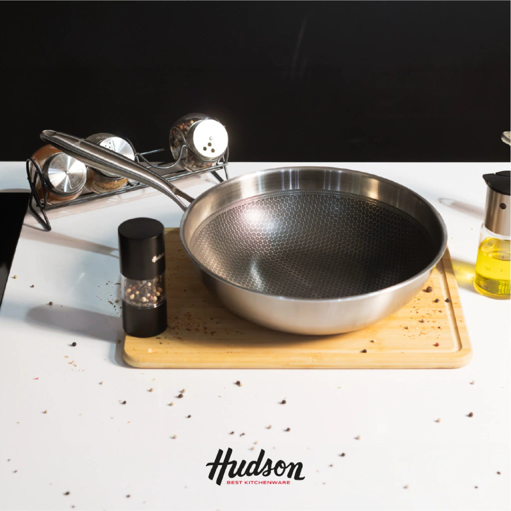 Wok de Acero Inoxidable 30 cm Profesional Induccion Plateado