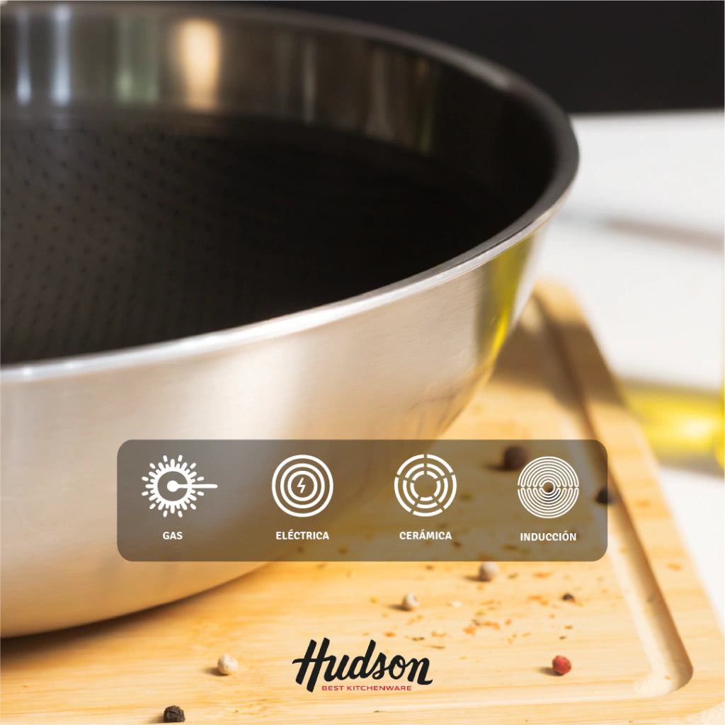 Wok de Acero Inoxidable 30 cm Profesional Induccion Plateado