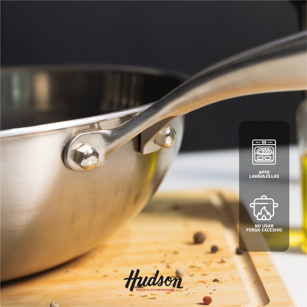 Wok de Acero Inoxidable 30 cm Profesional Induccion Plateado