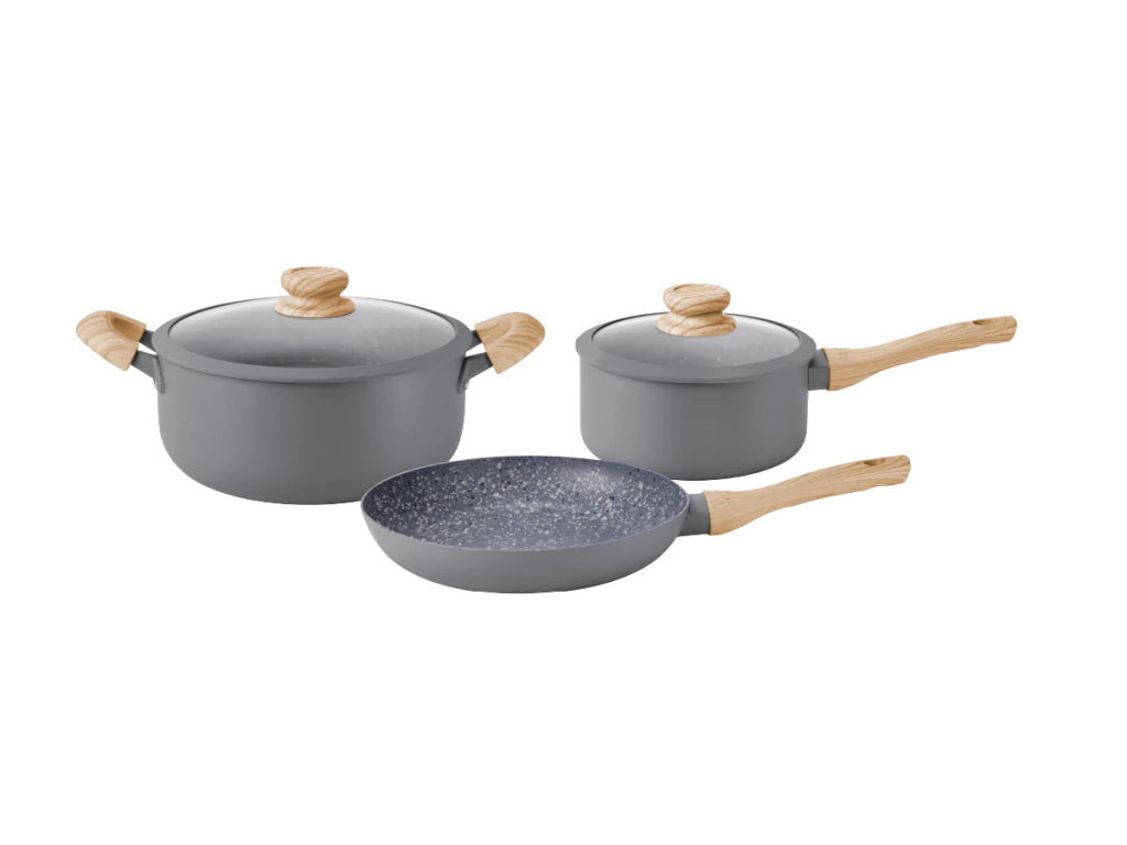 Nueva Batería Línea Granito 5 Piezas C/Antiadherente Gris