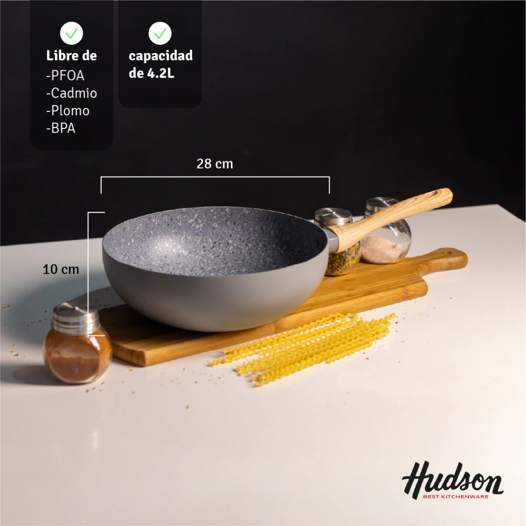 Nuevo Wok Línea Granito 28 Cm C/Antiadherente Gris