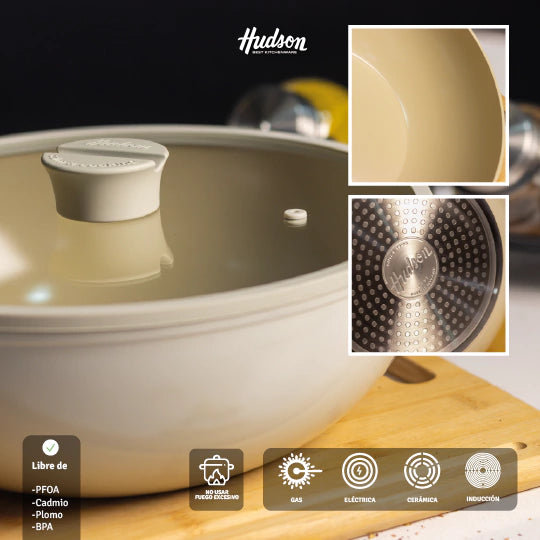 Wok De Aluminio Con Antiadherente Cerámico 28 Cm Línea Harmony