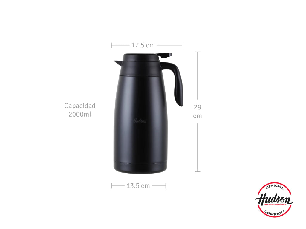 Jarra Negra Conservadora de 2 litros+ Tapa Hermetica Acero