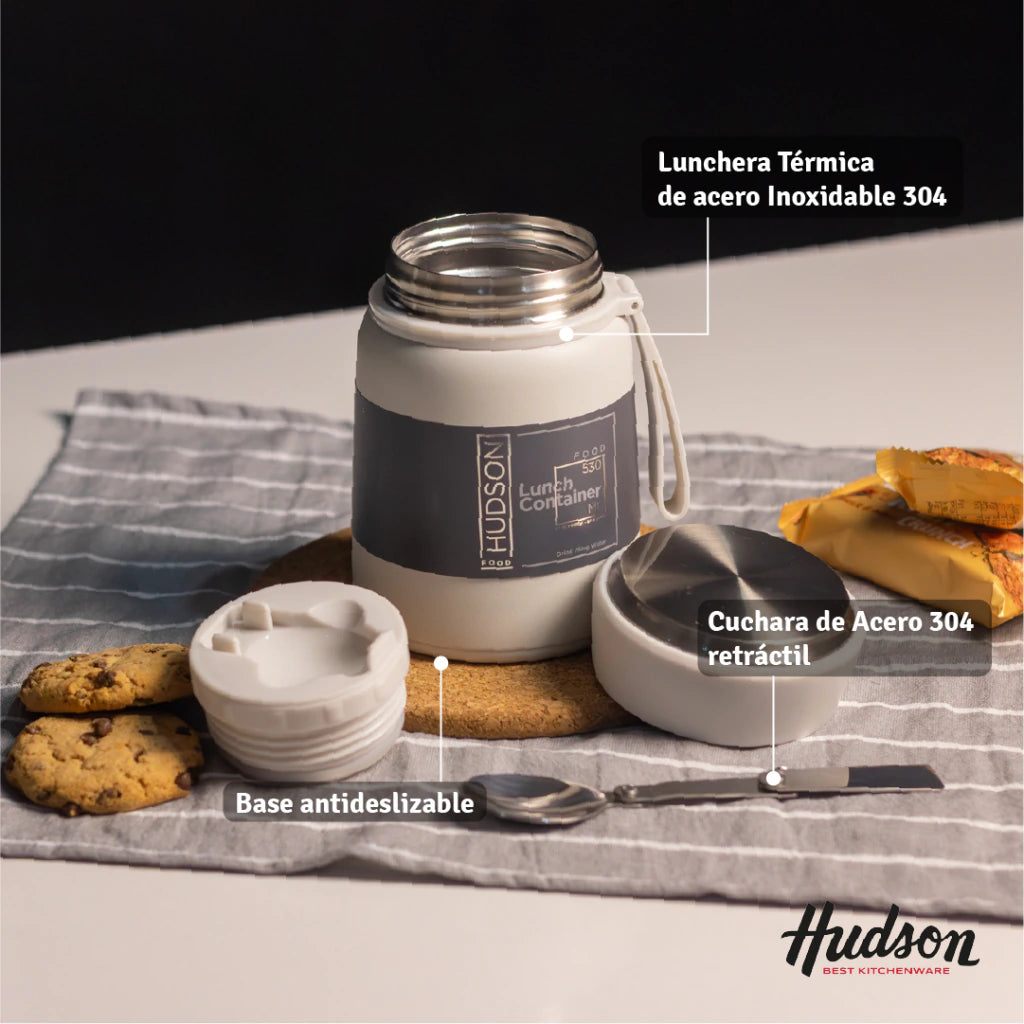 Lunchera Acero Inoxidable c/ Tapon Hermetico + Cuchara