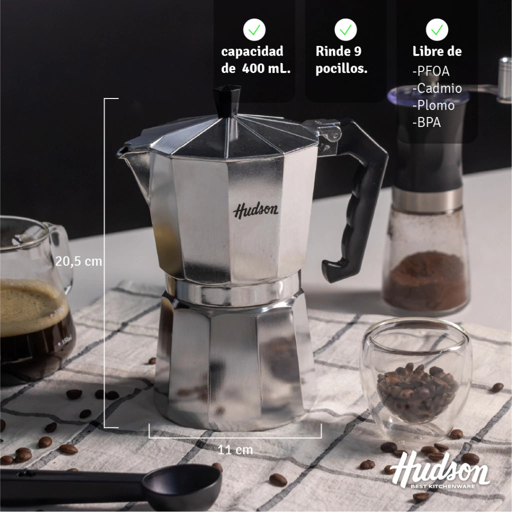 Cafetera Aluminio Pulido Tipo Italiana 9 Tazas