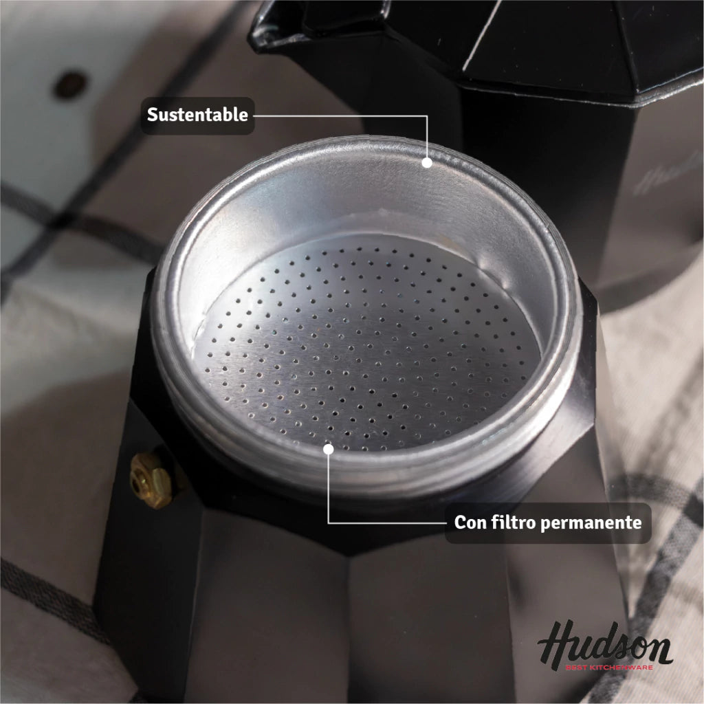 Cafetera Italiana de Aluminio Para 6 Pocillos Línea Total Black
