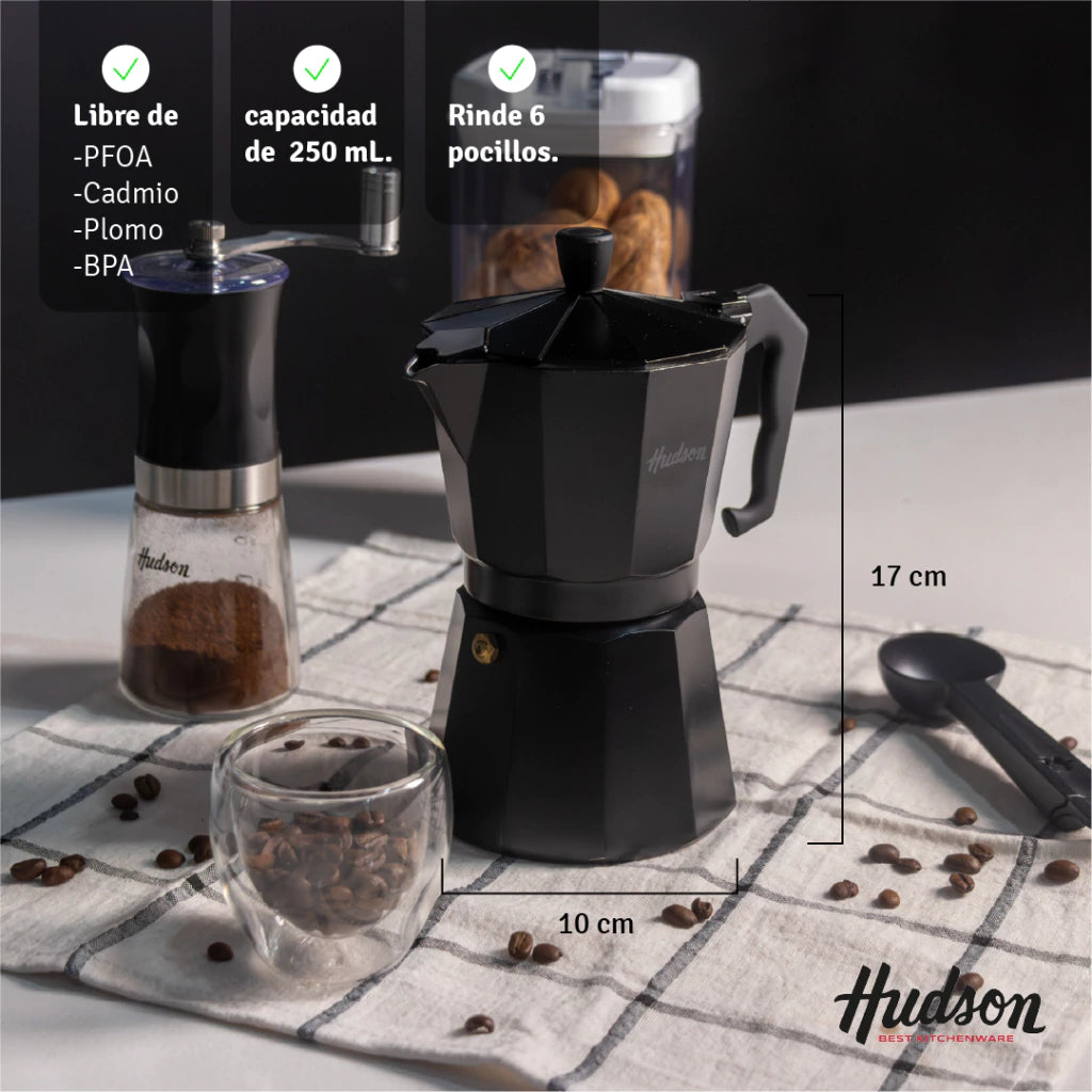 Cafetera Italiana de Aluminio Para 6 Pocillos Línea Total Black