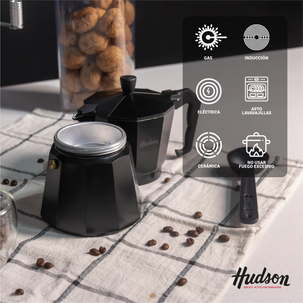 Cafetera Italiana de Aluminio Para 6 Pocillos Línea Total Black