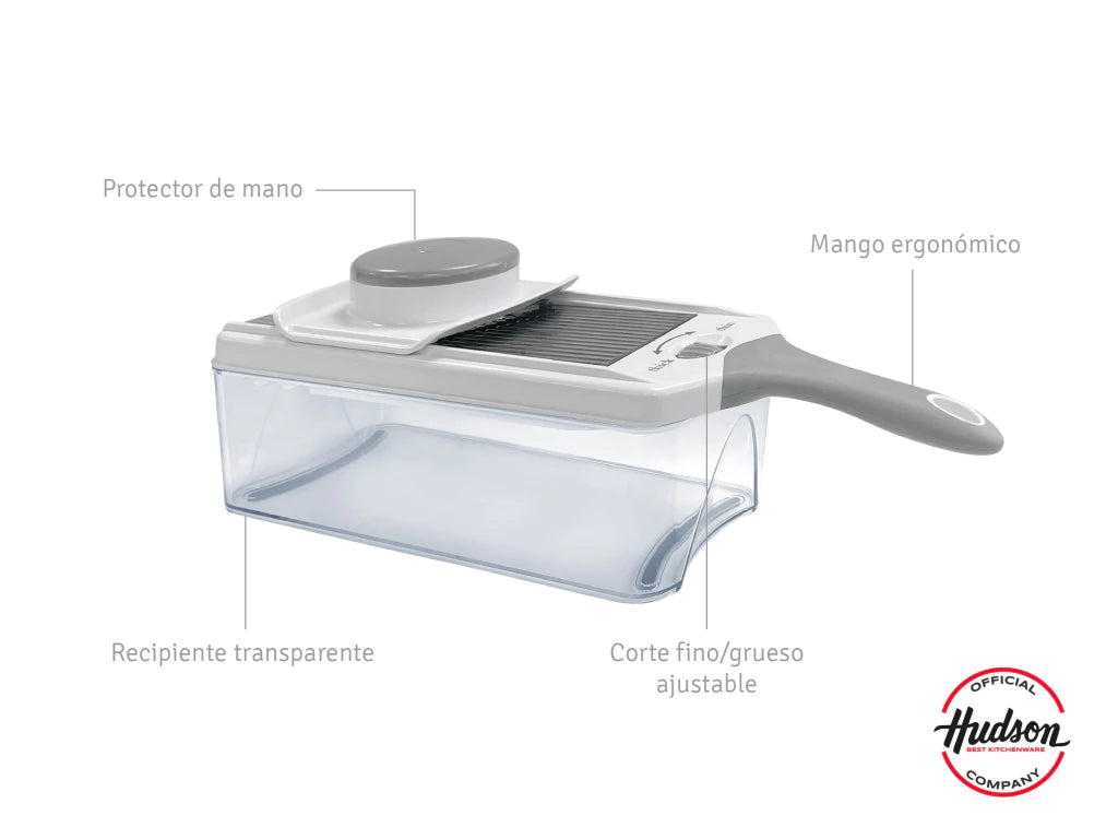 Mandolina 4 en 1 con contenedor plastico y filos de acero inoxidable