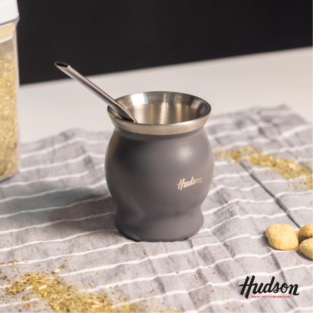 Mate Copa Gris de Acero Inoxidable de doble pared 140 ml c/ Bombilla