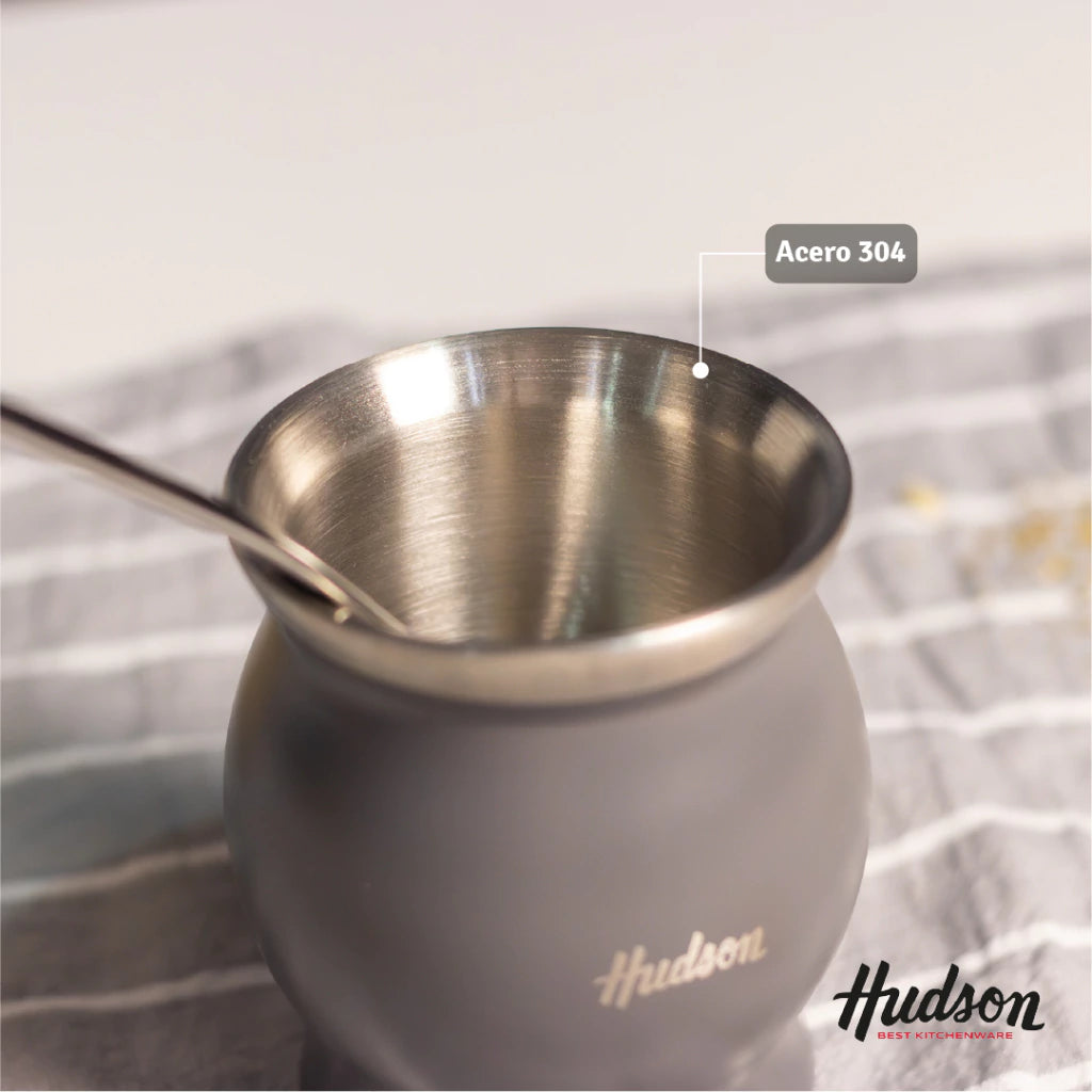 Mate Copa Gris de Acero Inoxidable de doble pared 140 ml c/ Bombilla