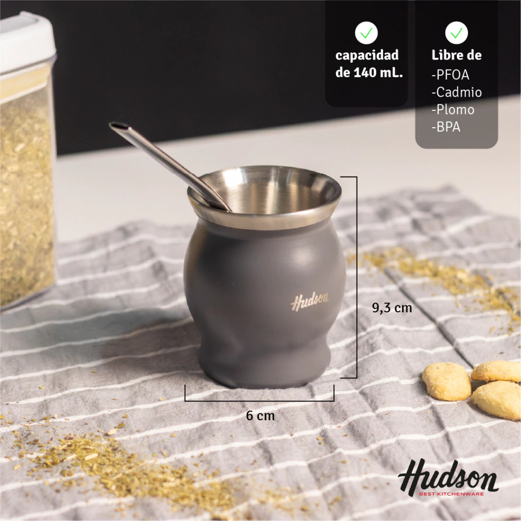 Mate Copa Gris de Acero Inoxidable de doble pared 140 ml c/ Bombilla