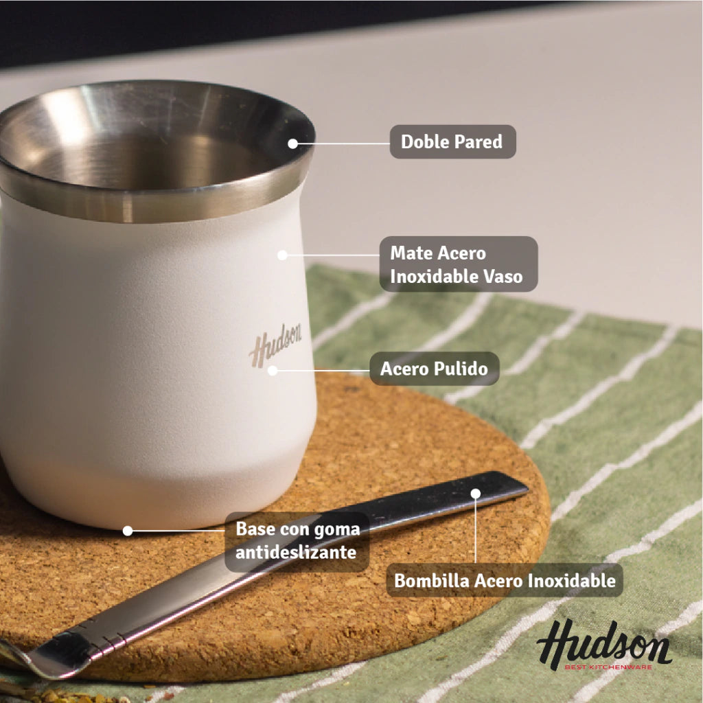 Mate de Acero Inoxidable Blanco Vaso Matero