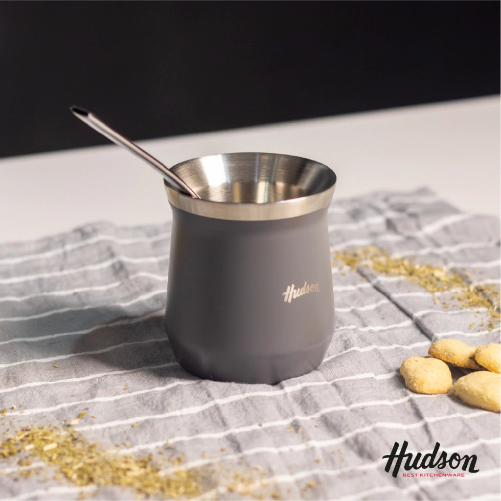 Mate Vaso Gris de Acero Inoxidable de doble pared 140 ml c/ Bombilla