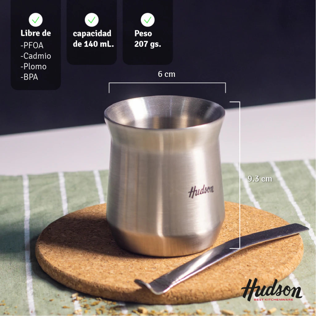 Mate Vaso Pulido de Acero Inoxidable de doble pared 140 ml c/ Bombilla