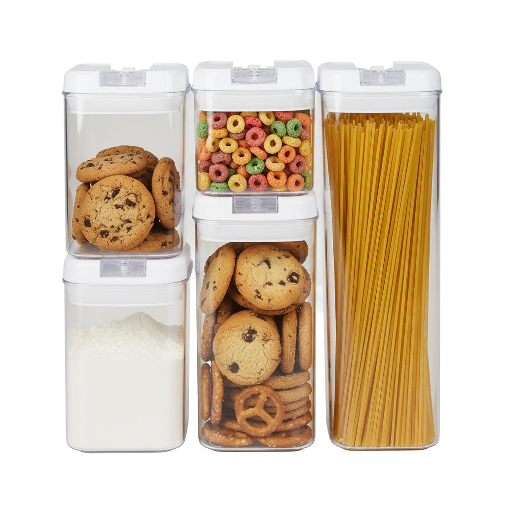 Set x5 Frascos Plásticos Herméticos con Tapa Rectangulares
