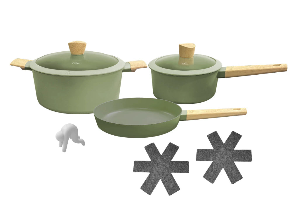 Batería Olive de Aluminio c/ Antiadherente 5 Piezas + Pot Mat