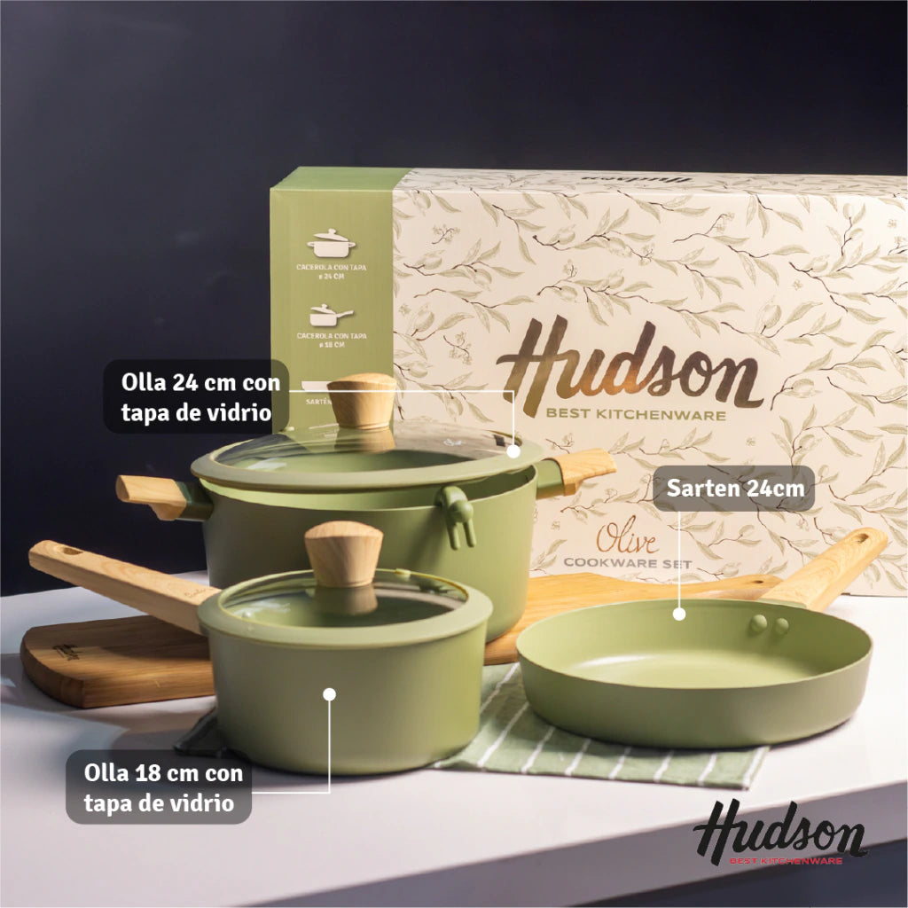 Batería Olive de Aluminio c/ Antiadherente 5 Piezas + Pot Mat