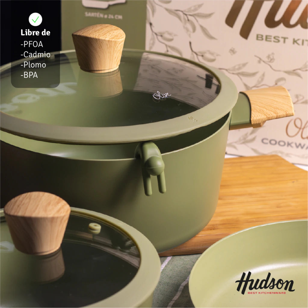 Batería Olive de Aluminio c/ Antiadherente 5 Piezas + Pot Mat