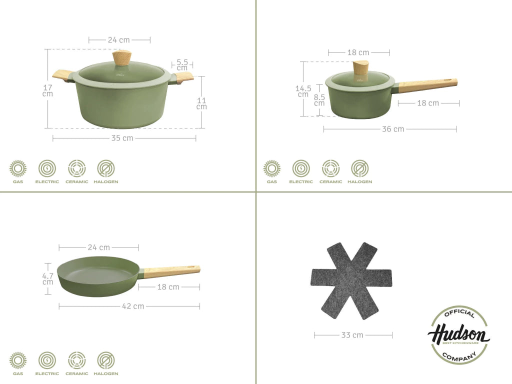 Batería Olive de Aluminio c/ Antiadherente 5 Piezas + Pot Mat
