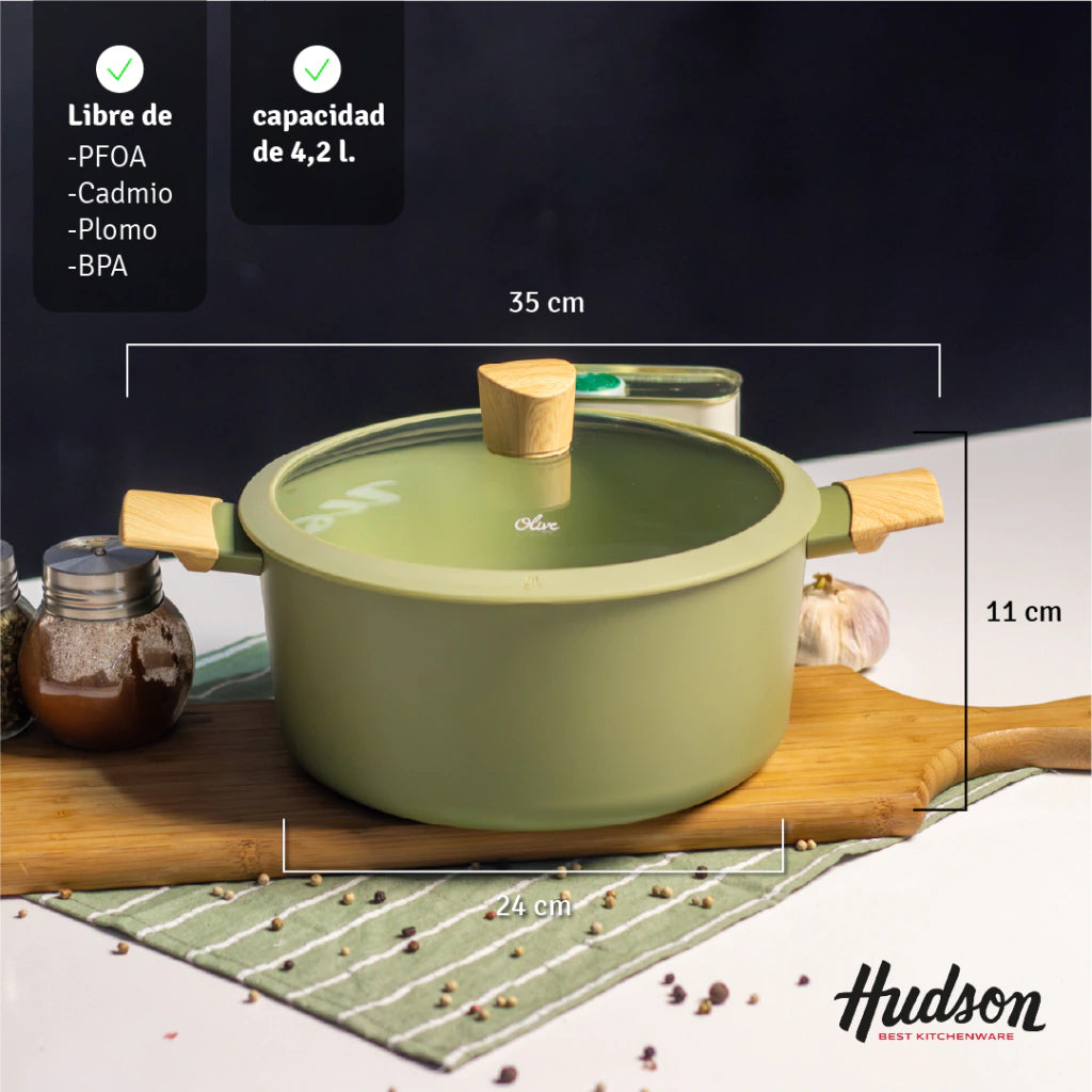 Olla de Aluminio de 24 Cm con Antiadherente Línea Olive 4.2 L
