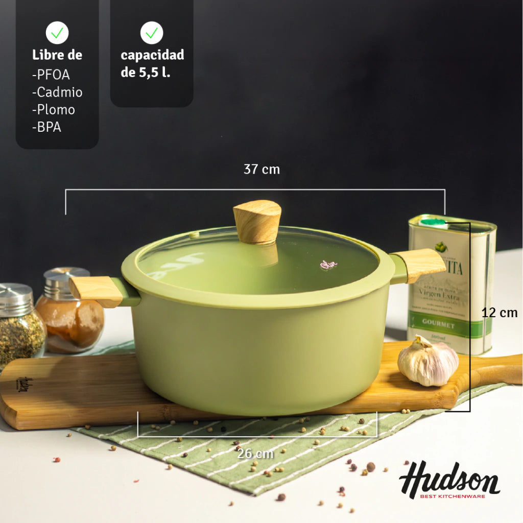 Olla de Aluminio de 26 Cm Con Antiadherente Línea Olive 5.5 L