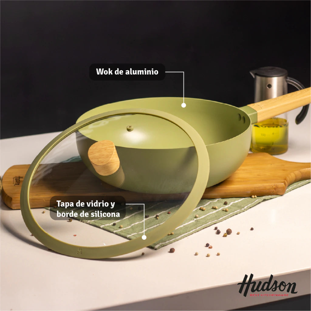 Wok Aluminio de 28 Cm Con Antiadherente Línea Olive 4.6 L