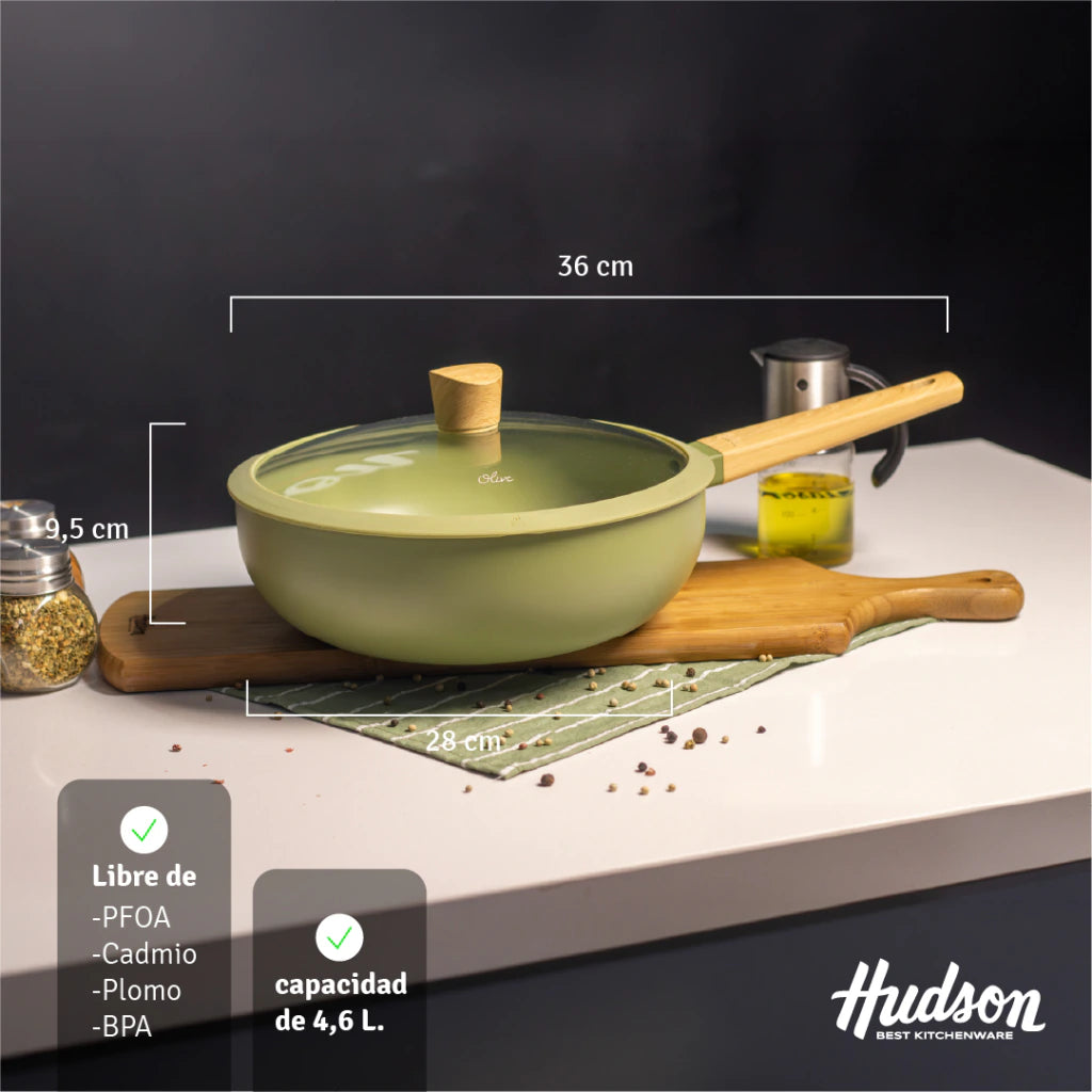 Wok Aluminio de 28 Cm Con Antiadherente Línea Olive 4.6 L