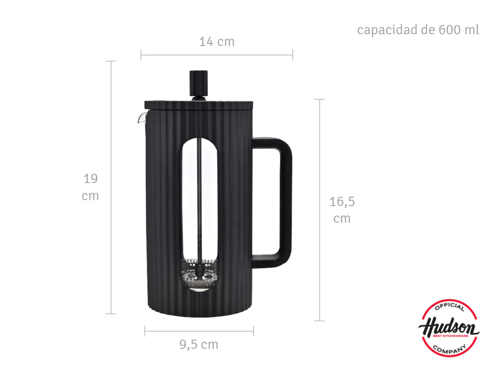 Cafetera Francesa De 600 Ml Vidrio Y Plástico Negro