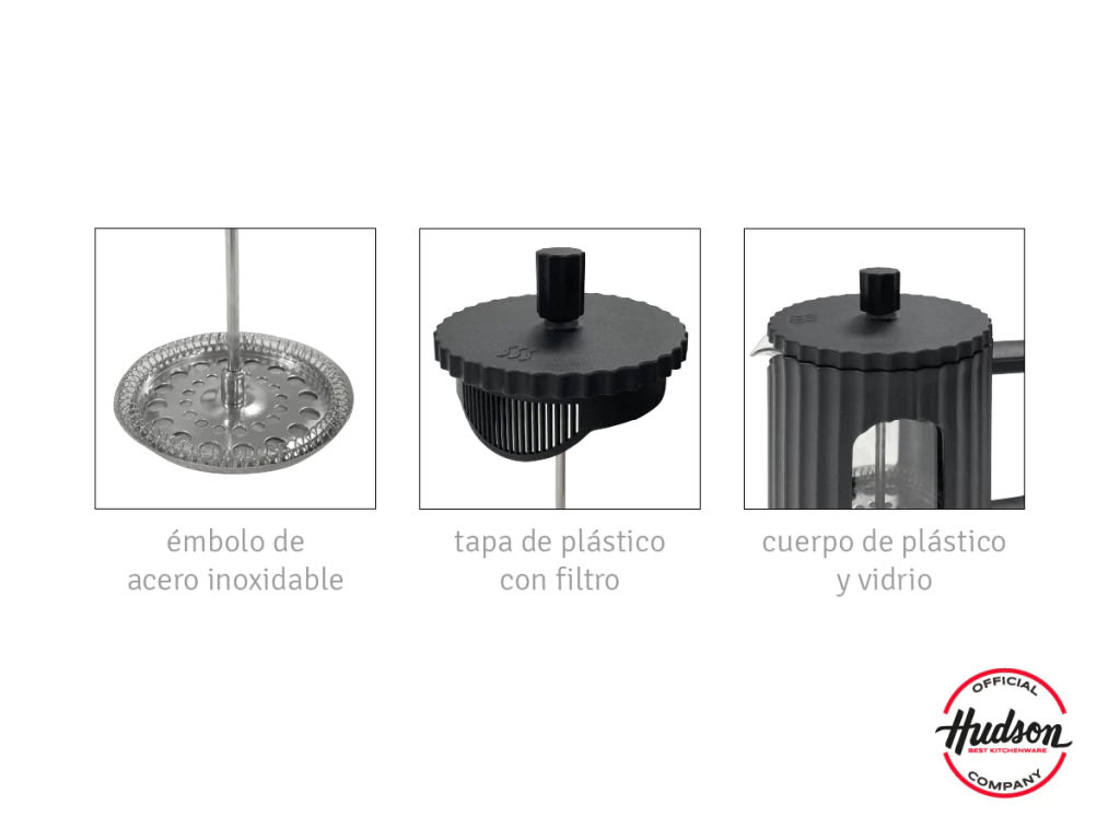 Cafetera Francesa De 600 Ml Vidrio Y Plástico Negro