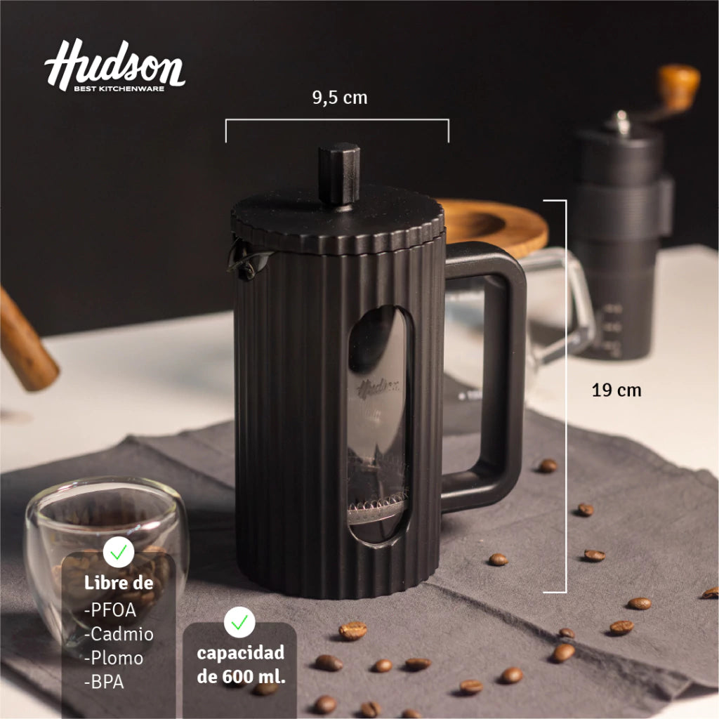 Cafetera Francesa De 600 Ml Vidrio Y Plástico Negro