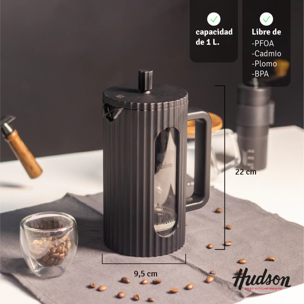 Cafetera Francesa De 1 L Vidrio Y Plástico Negro 9 Pocillos